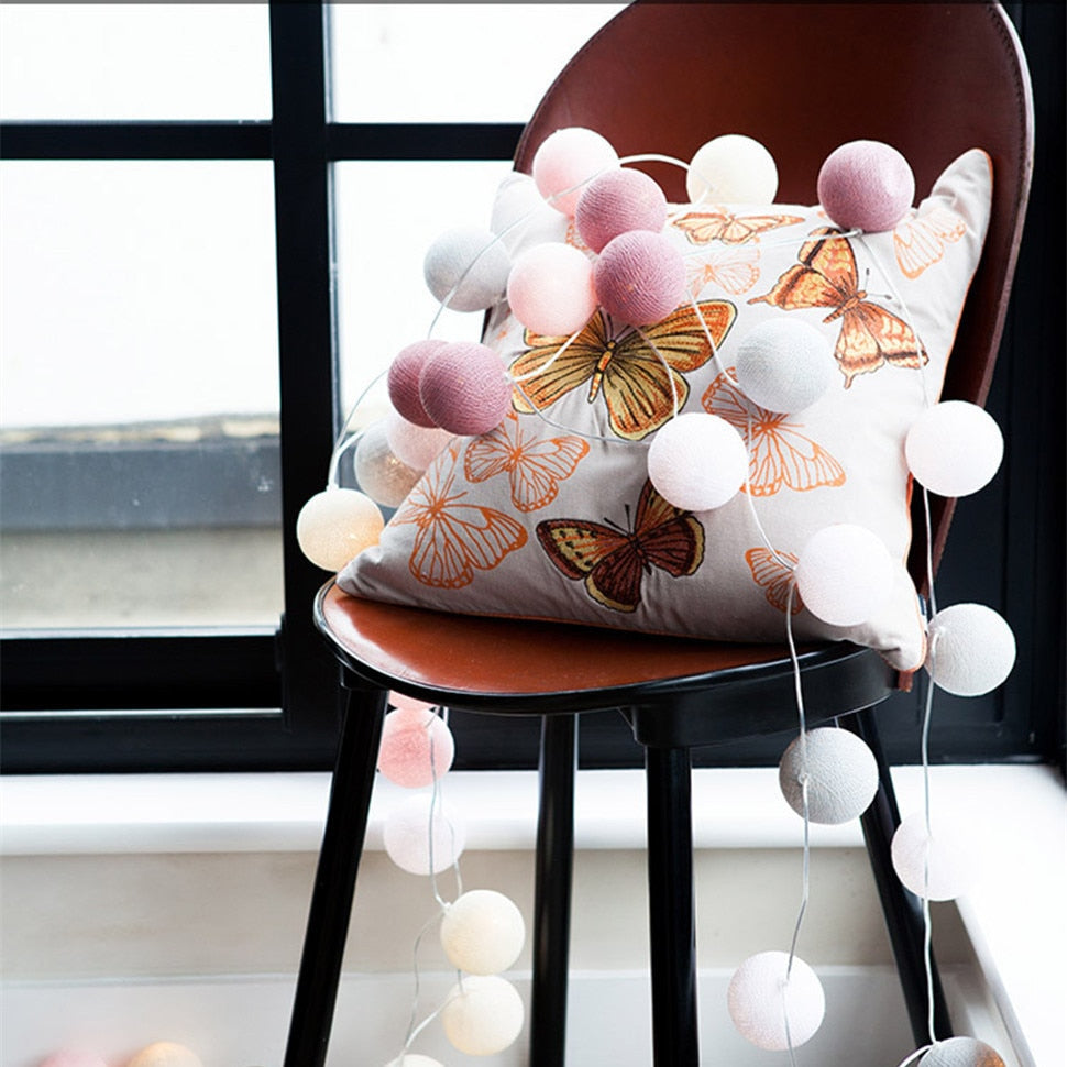 Handmade Cotton Globe String & LED Light