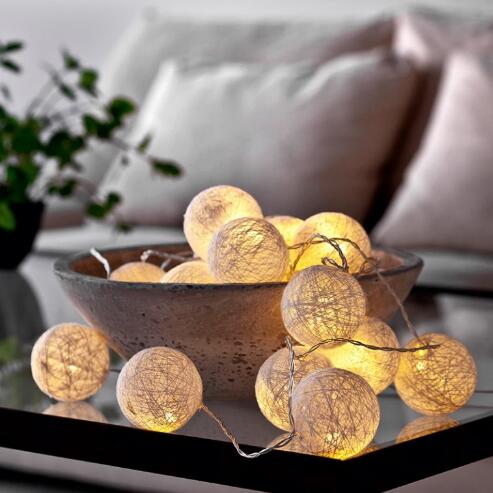 Handmade Cotton Globe String & LED Light